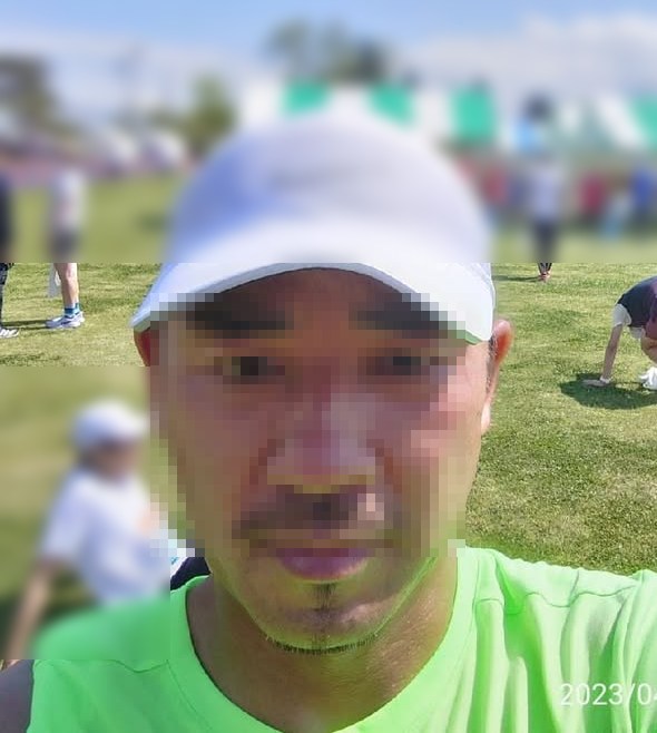初フルマラソンの会場での記念写真
